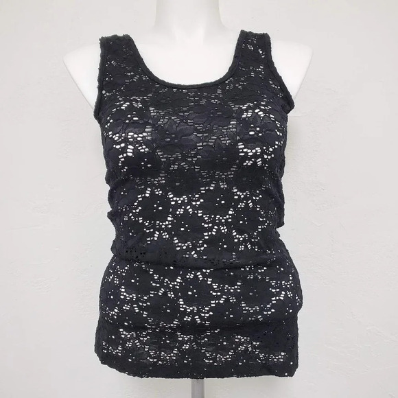 VANITY | NWT Black Stretch Lace Scoop Neck Tank XL - Picture 2 of 6